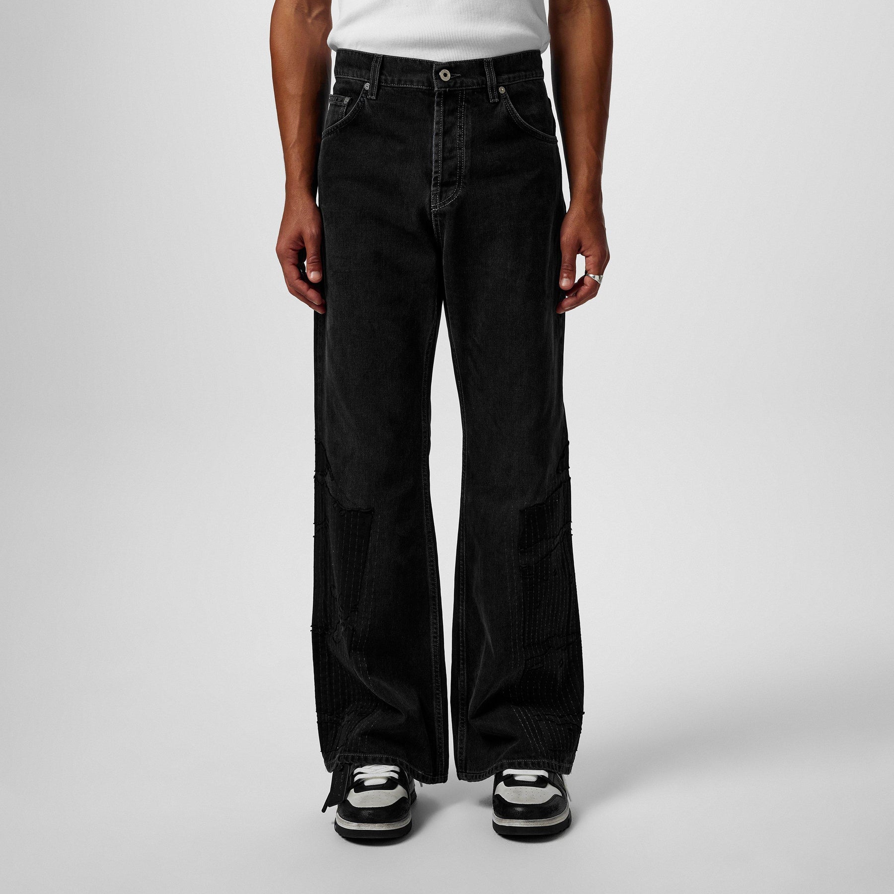 Men's Flare Distressed Patchwork Jeans