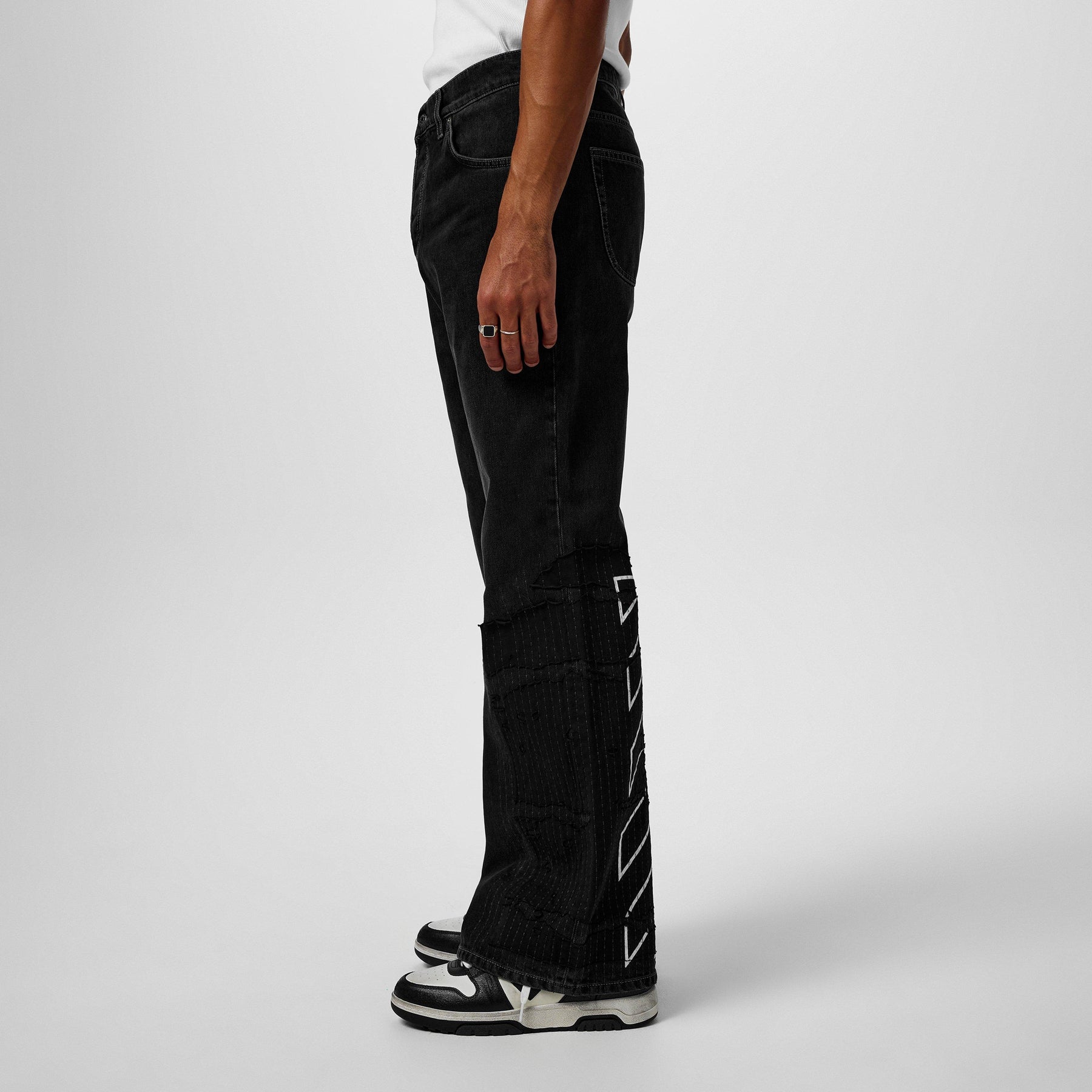 Men's Flare Distressed Patchwork Jeans