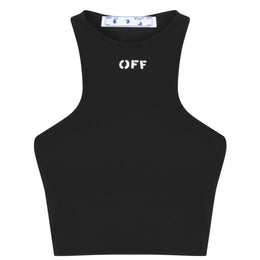 Stamp Cotton Sleeveless Round Neck Crop Top