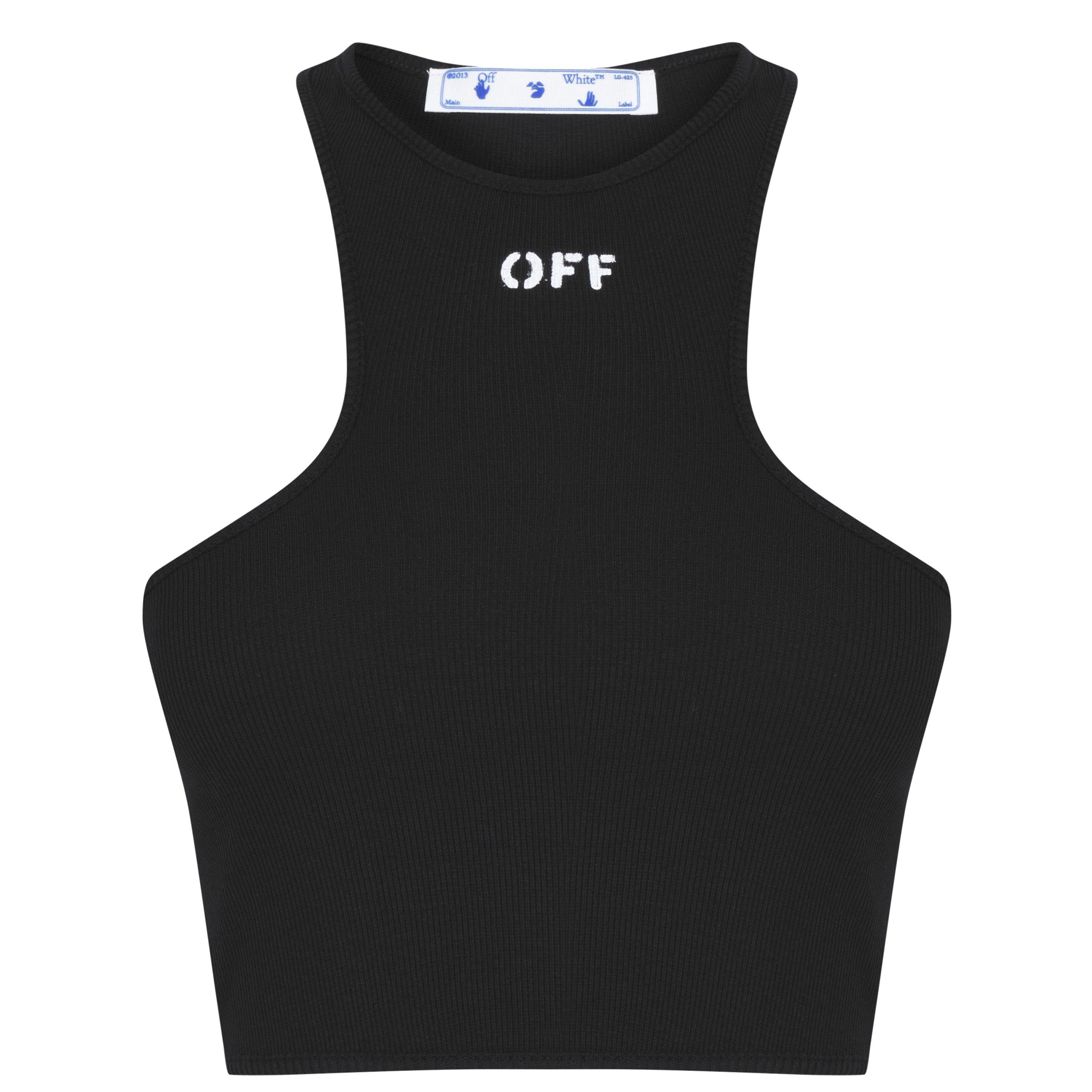 Stamp Cotton Sleeveless Round Neck Crop Top
