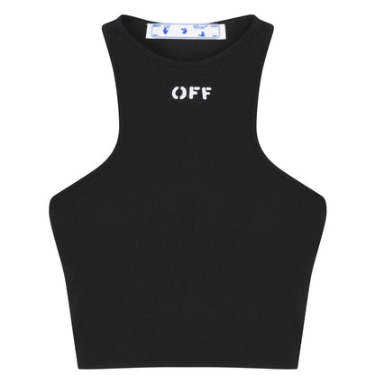 Stamp Cotton Sleeveless Round Neck Crop Top