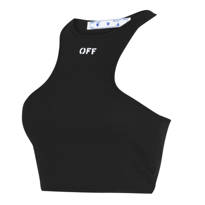 Stamp Cotton Sleeveless Round Neck Crop Top