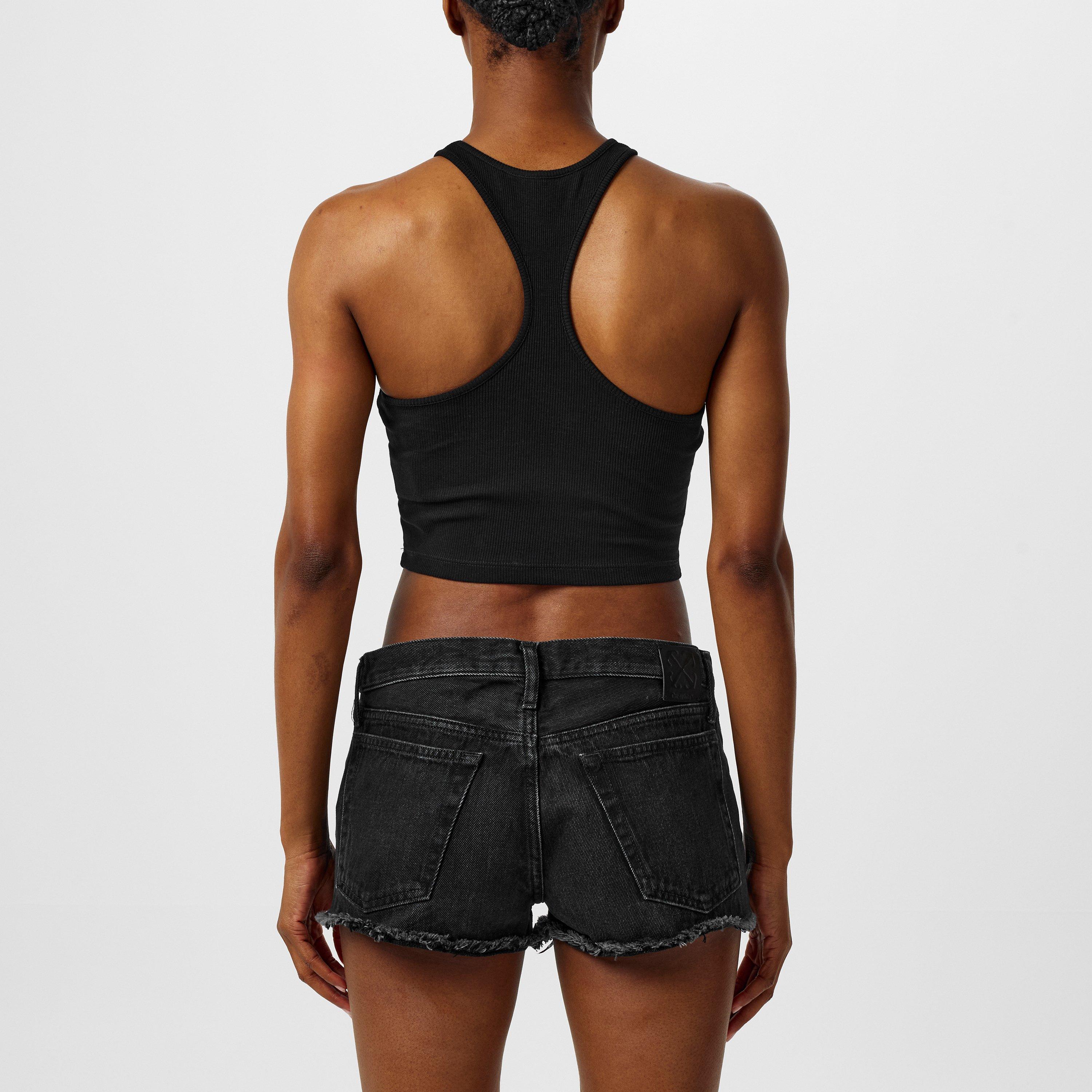 Stamp Cotton Sleeveless Round Neck Crop Top