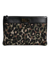 Leopard Jacquard Print Logo Plaque Pouch Bag