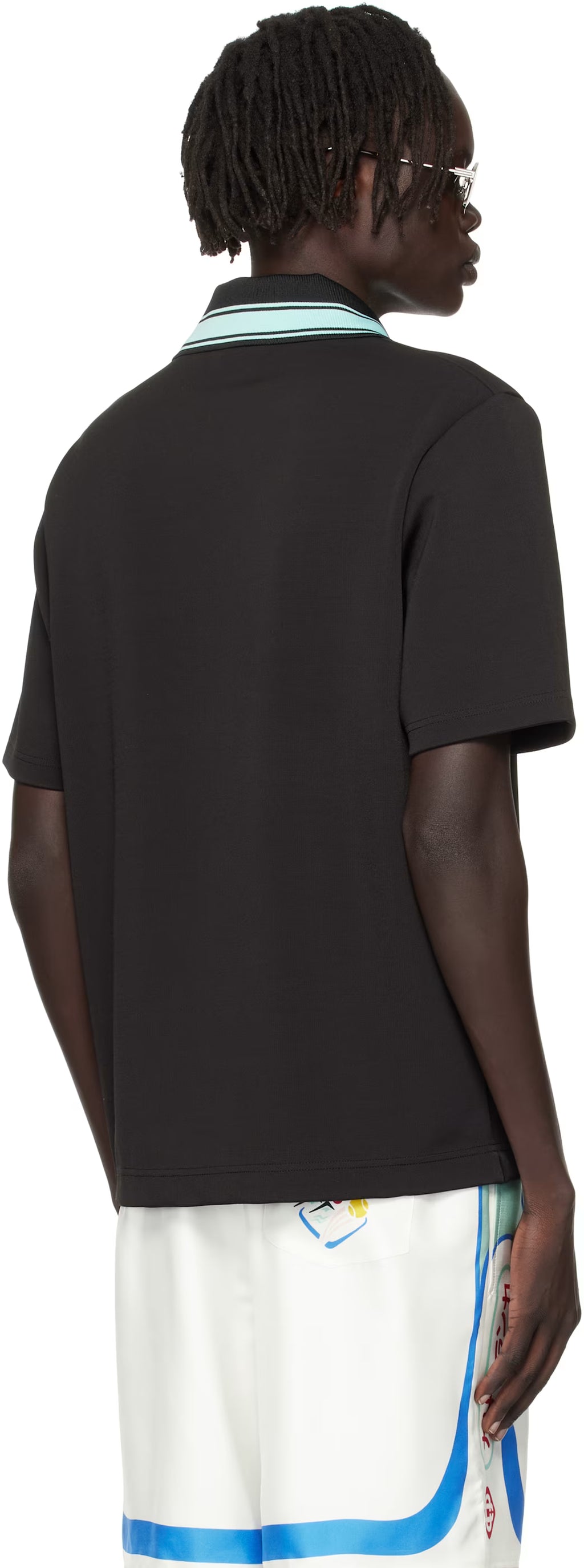 Black Double V-Neck Short Sleeve Polo