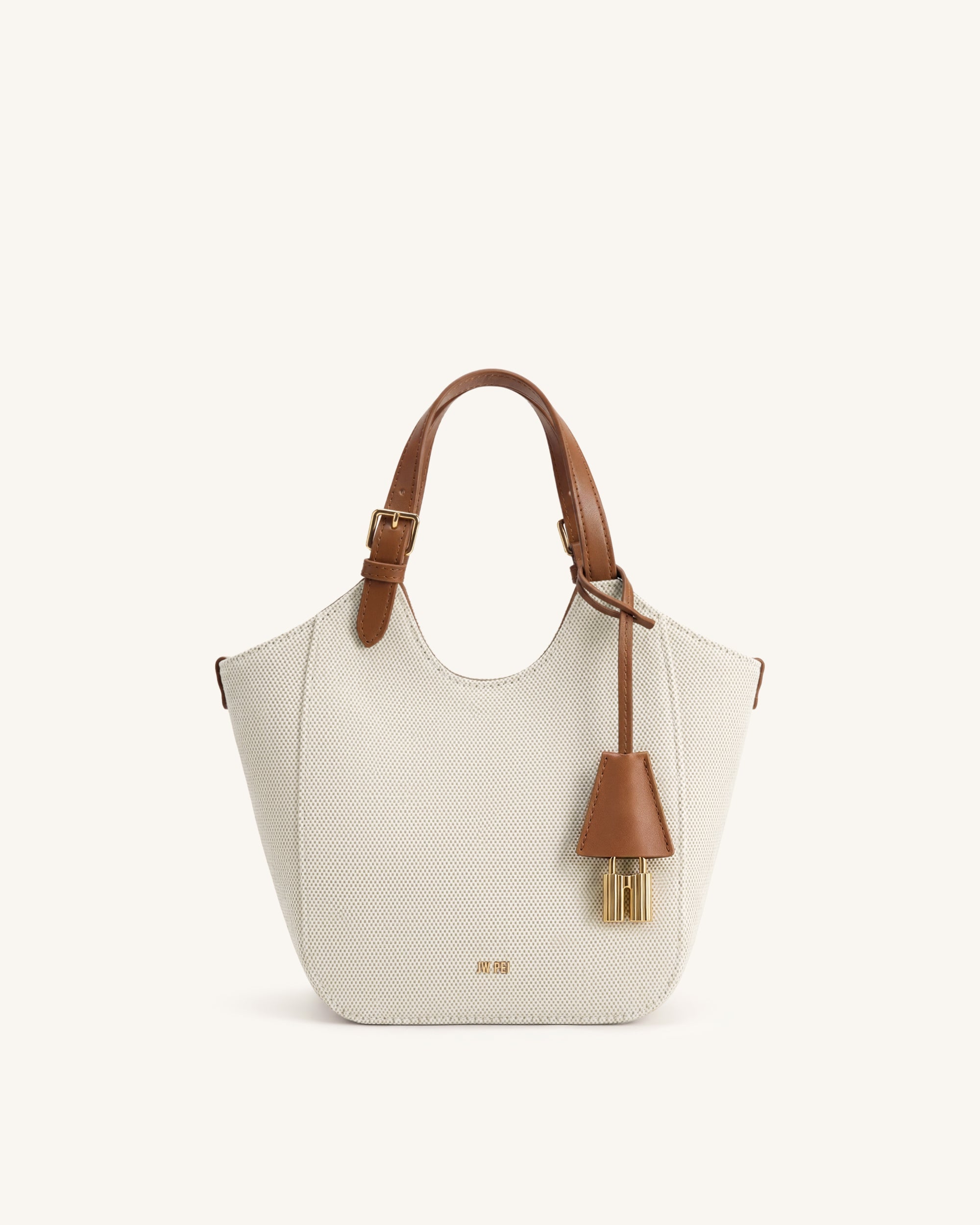 Ines Padlock Tote Bag - Brown Canvas