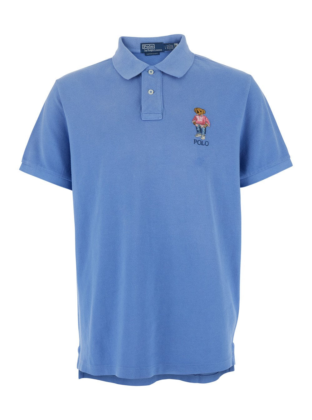 Polo ralph lauren "Custom Slim Fit" Blue Polo Shirt with Classic Collar and Polo Bear Embroidery on the Front in Cotton Man