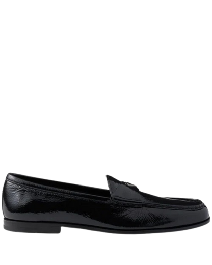 Prada Brushed Leather Loafers with Triangle Logo – Black