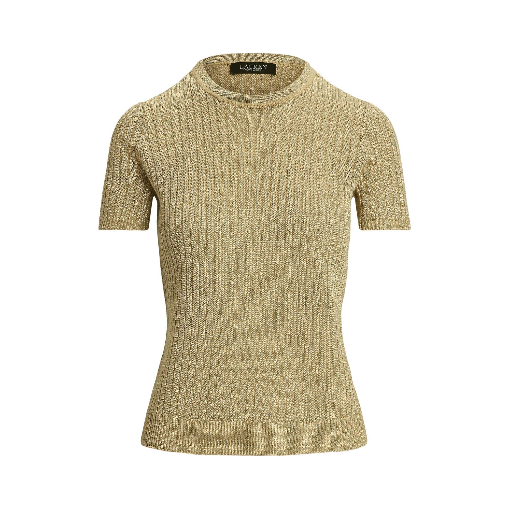 Metallic Rib-Knit Short-Sleeve Jumper