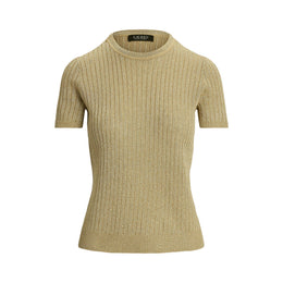 Metallic Rib-Knit Short-Sleeve Jumper