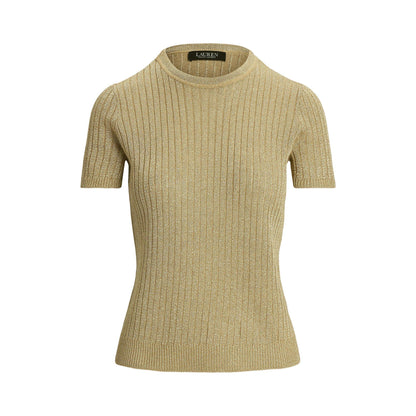 Metallic Rib-Knit Short-Sleeve Jumper