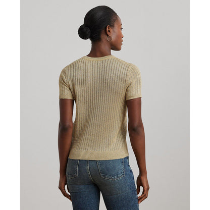 Metallic Rib-Knit Short-Sleeve Jumper