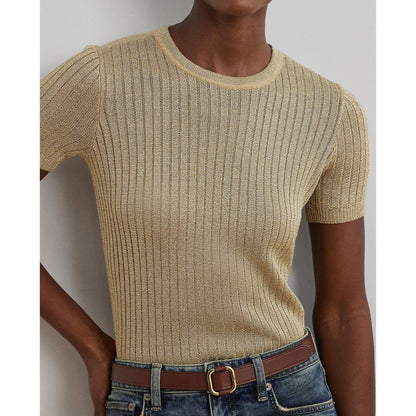 Metallic Rib-Knit Short-Sleeve Jumper