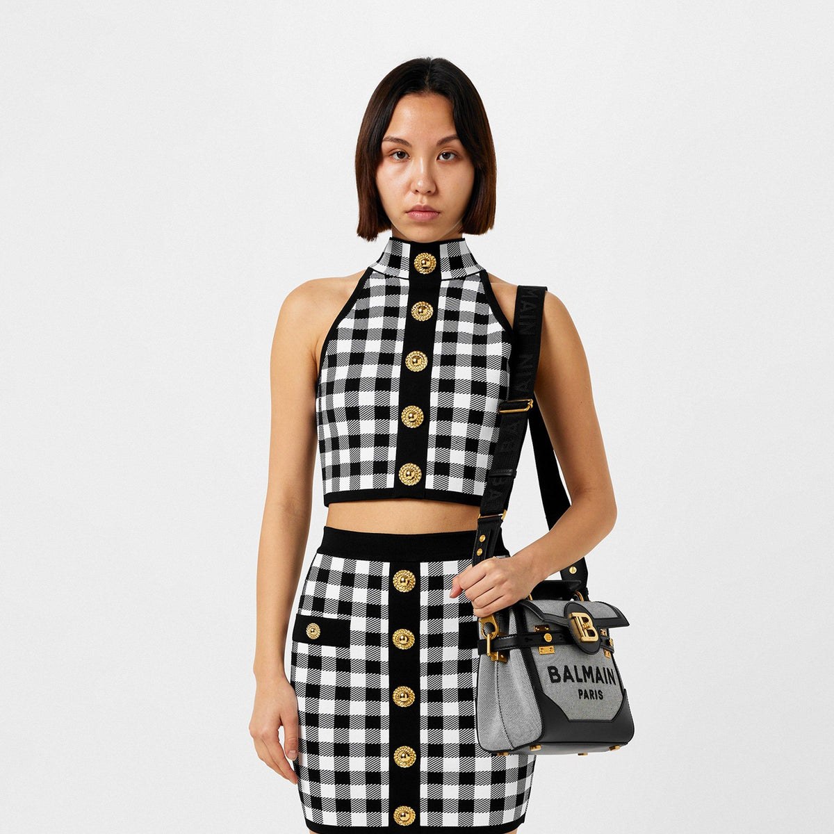 Fine Gingham Knit Tank Top