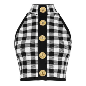 Fine Gingham Knit Tank Top