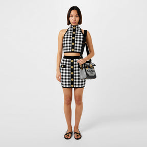 Fine Gingham Knit Tank Top