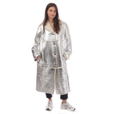 Women's Longline Metallic-Effect Coated Lambskin Coat