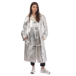 Women's Longline Metallic-Effect Coated Lambskin Coat