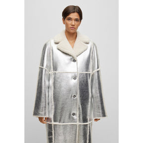 Women's Longline Metallic-Effect Coated Lambskin Coat