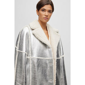 Women's Longline Metallic-Effect Coated Lambskin Coat