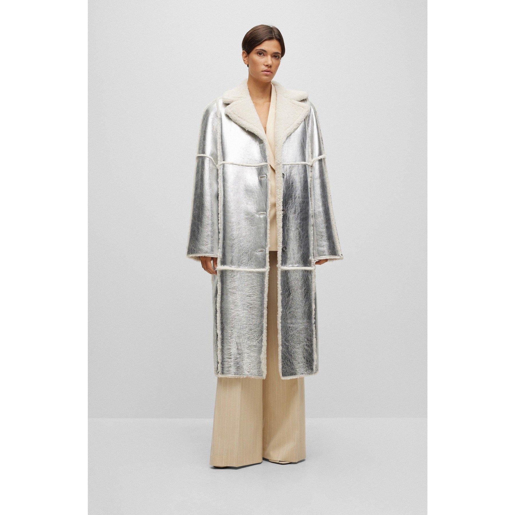 Longline Coat In Metallic-Effect Coated Lambskin