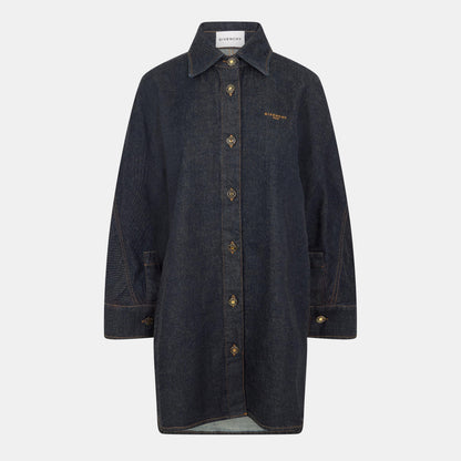 Givenchy Denim Cotton Long Sleeve Dark Blue Overshirt