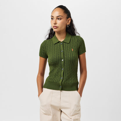 Women's Cable Button-Up Short-Sleeve Polo Shirt