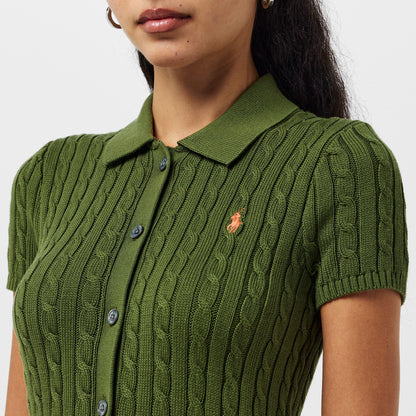 Women's Cable Button-Up Short-Sleeve Polo Shirt