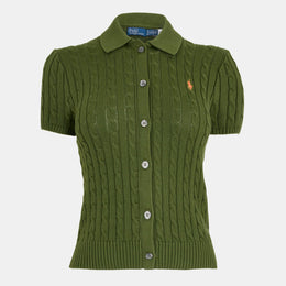 Women's Cable Button-Up Short-Sleeve Polo Shirt