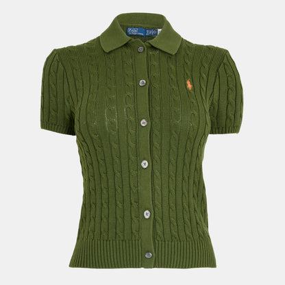 Women's Cable Button-Up Short-Sleeve Polo Shirt