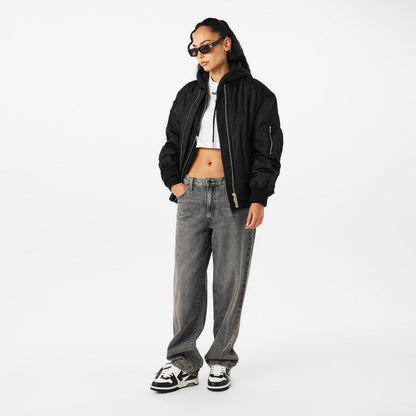 Patterned Relaxed Fit Bomber Jacket