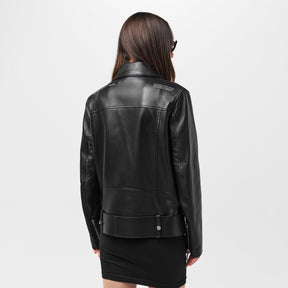 Women's Oversized Biker Jacket with Belted Hem