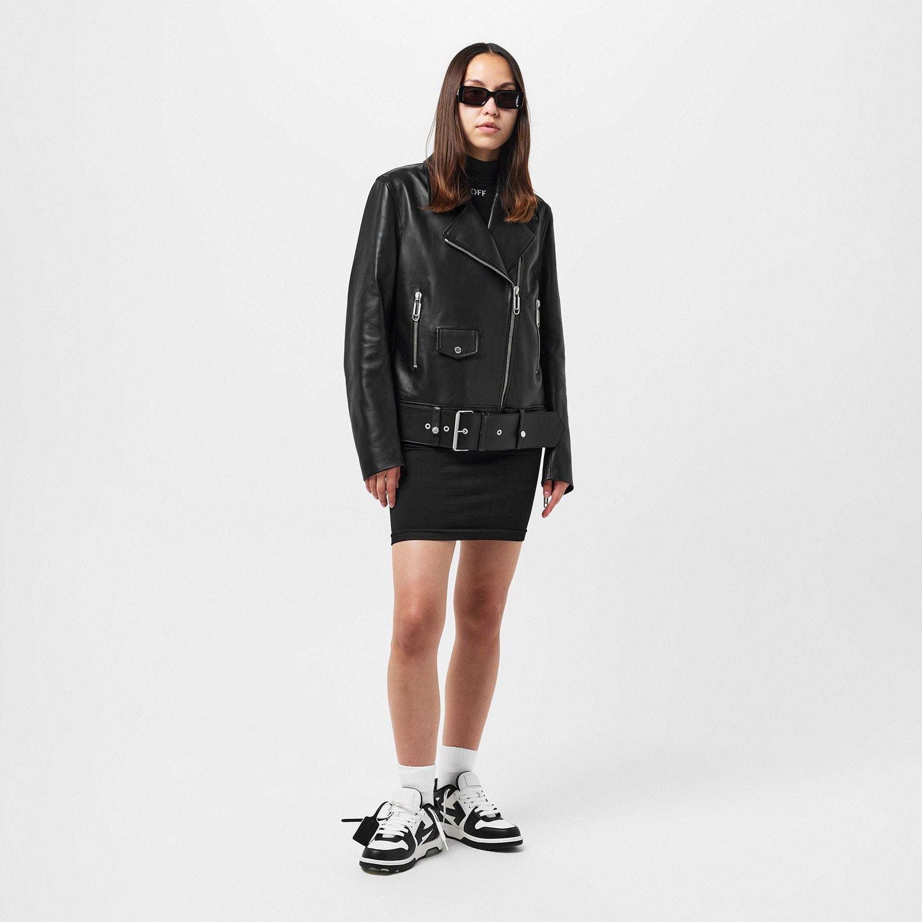 Women's Oversized Biker Jacket with Belted Hem