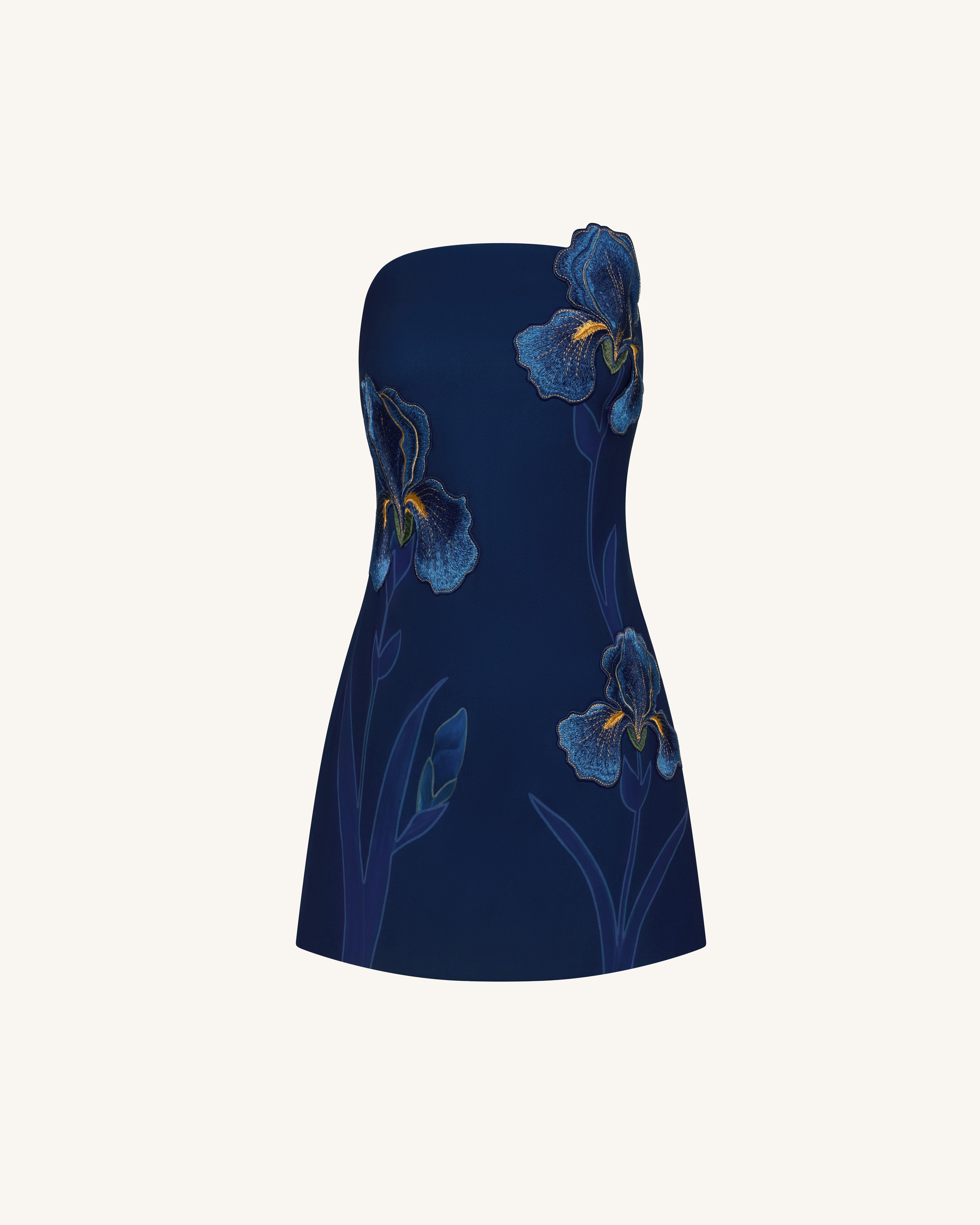 Iris Floral Print Strapless Dress – Navy blue