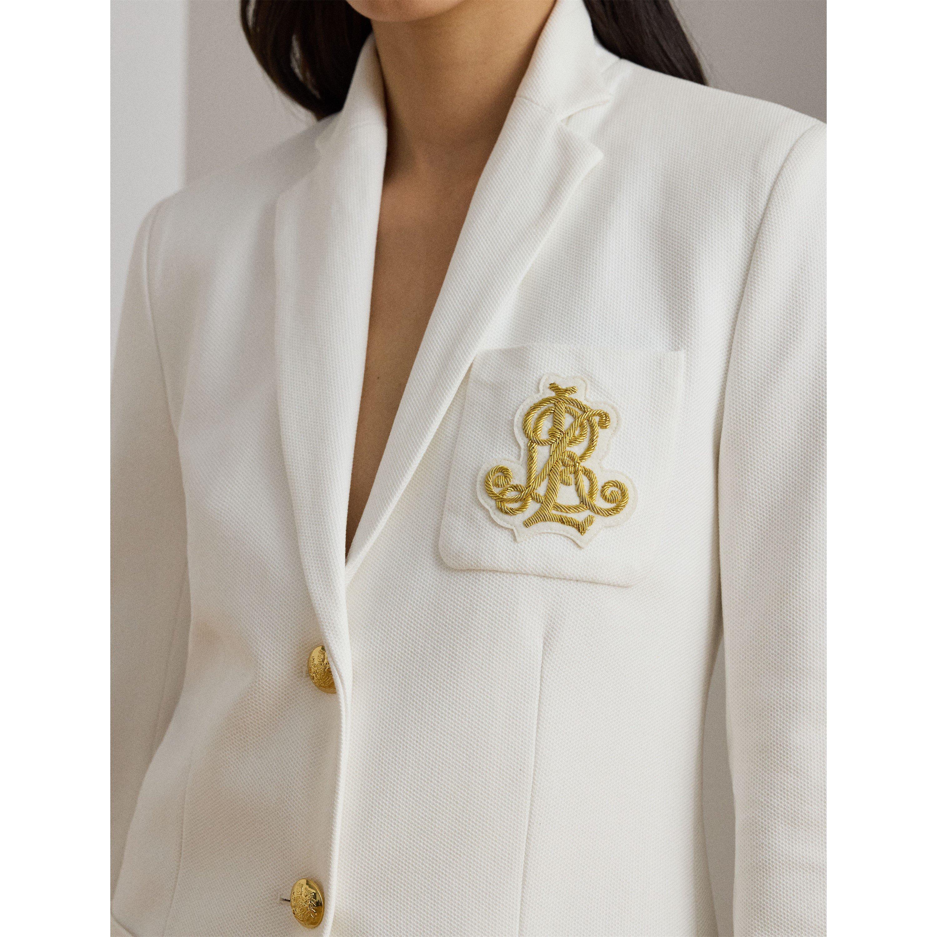 Anfisa Cotton Long Sleeve Monogram Blazer