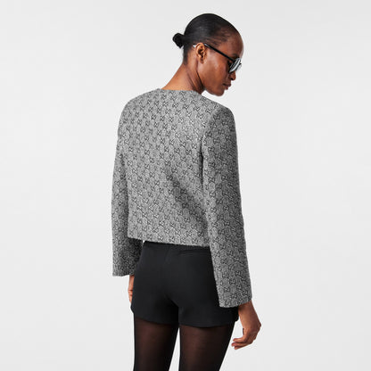 Embroidered Wool Long Sleeve Collarless Overcoat