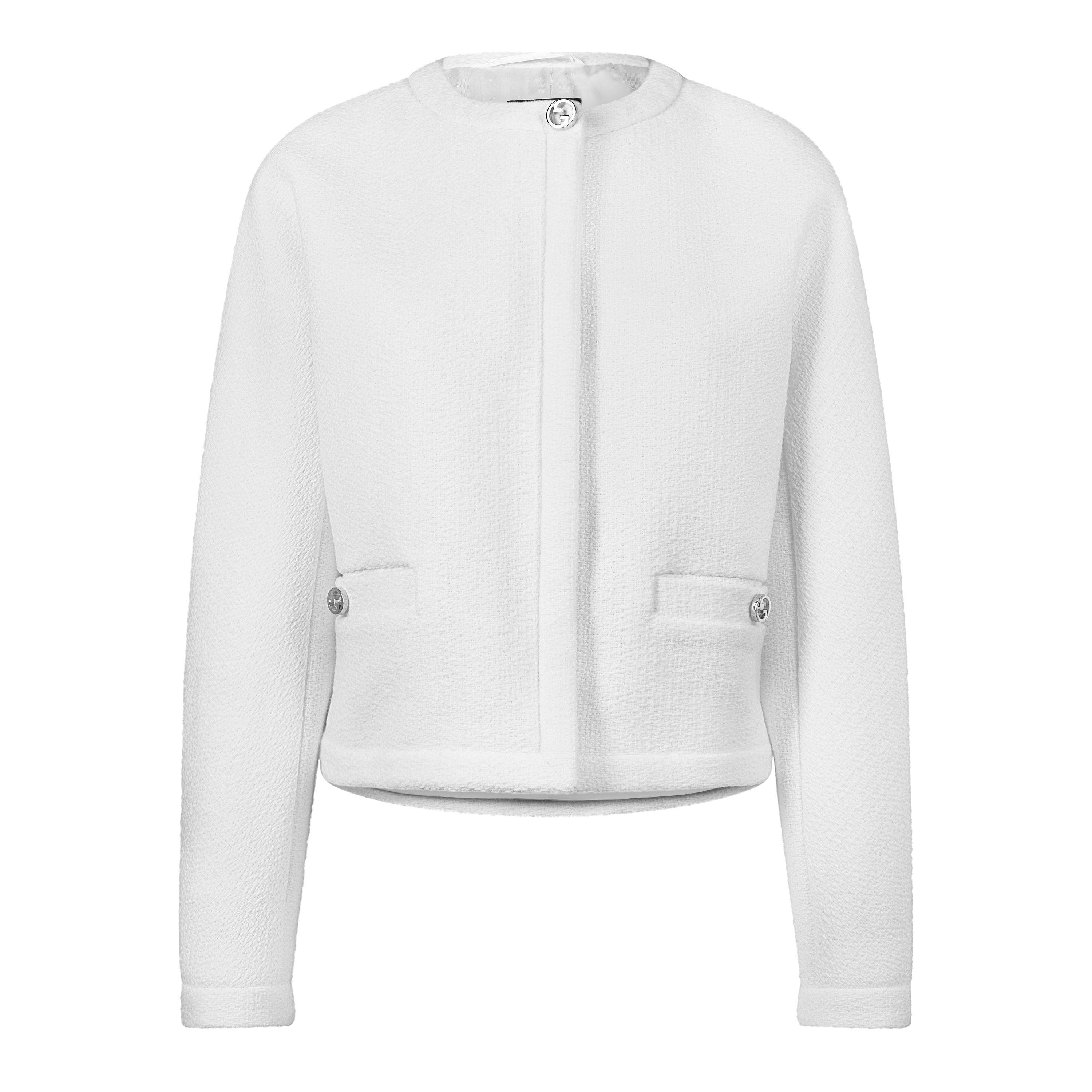 Wool Bouclv© Collarless Long Sleeve Overcoat