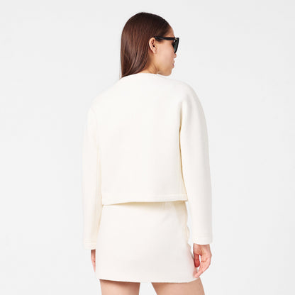 Wool Bouclv© Collarless Long Sleeve Overcoat