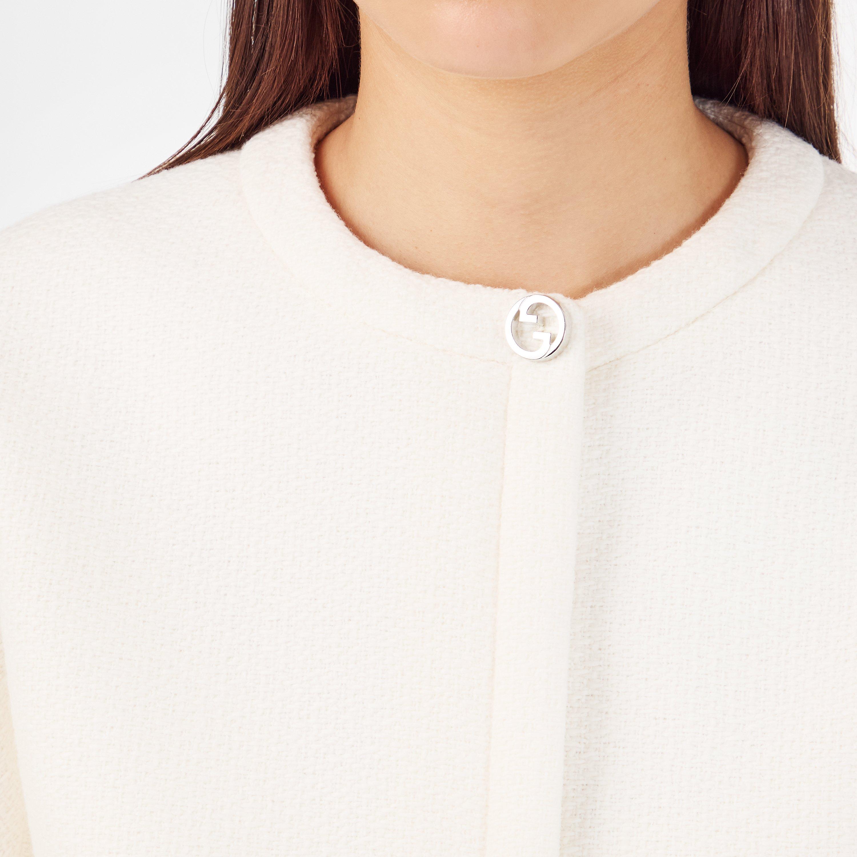 Wool Bouclv© Collarless Long Sleeve Overcoat