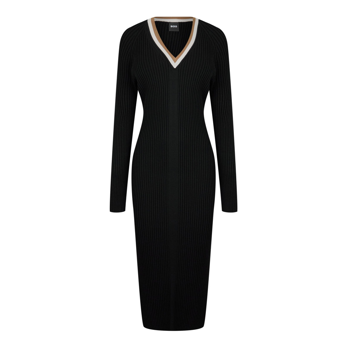 Women's Ribbed V-neck Knitted Dress
