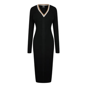 Women's Ribbed V-neck Knitted Dress