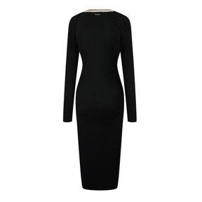 Women's Ribbed V-neck Knitted Dress