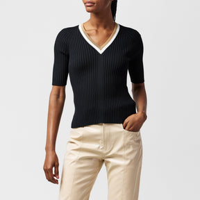 Women's Ribbed V-neck Knitted Top
