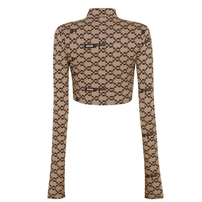 Cropped Mock Neck Long Sleeve Tracksuit Top