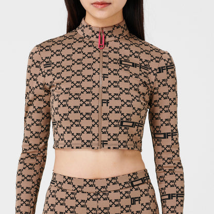 Cropped Mock Neck Long Sleeve Tracksuit Top