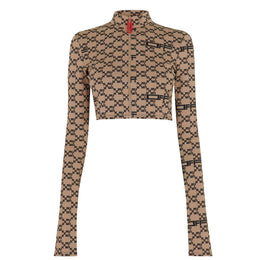 Cropped Mock Neck Long Sleeve Tracksuit Top