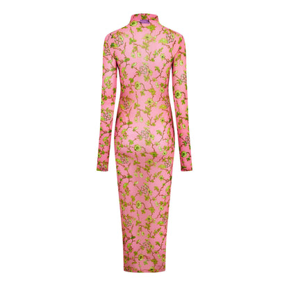 Ramage Tulle Long Sleeve Floral Maxi Bodycon Dress