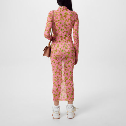 Ramage Tulle Long Sleeve Floral Maxi Bodycon Dress