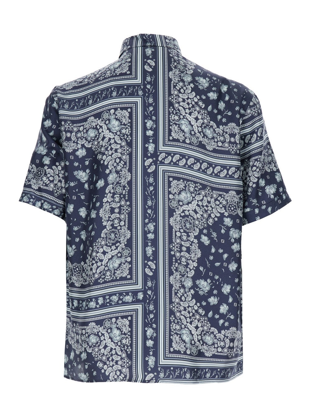 Fendi Blue Shirt With All-Over Bandana Print in Silk Man