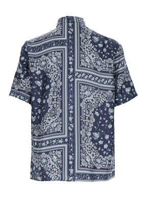 Fendi Blue Shirt With All-Over Bandana Print in Silk Man